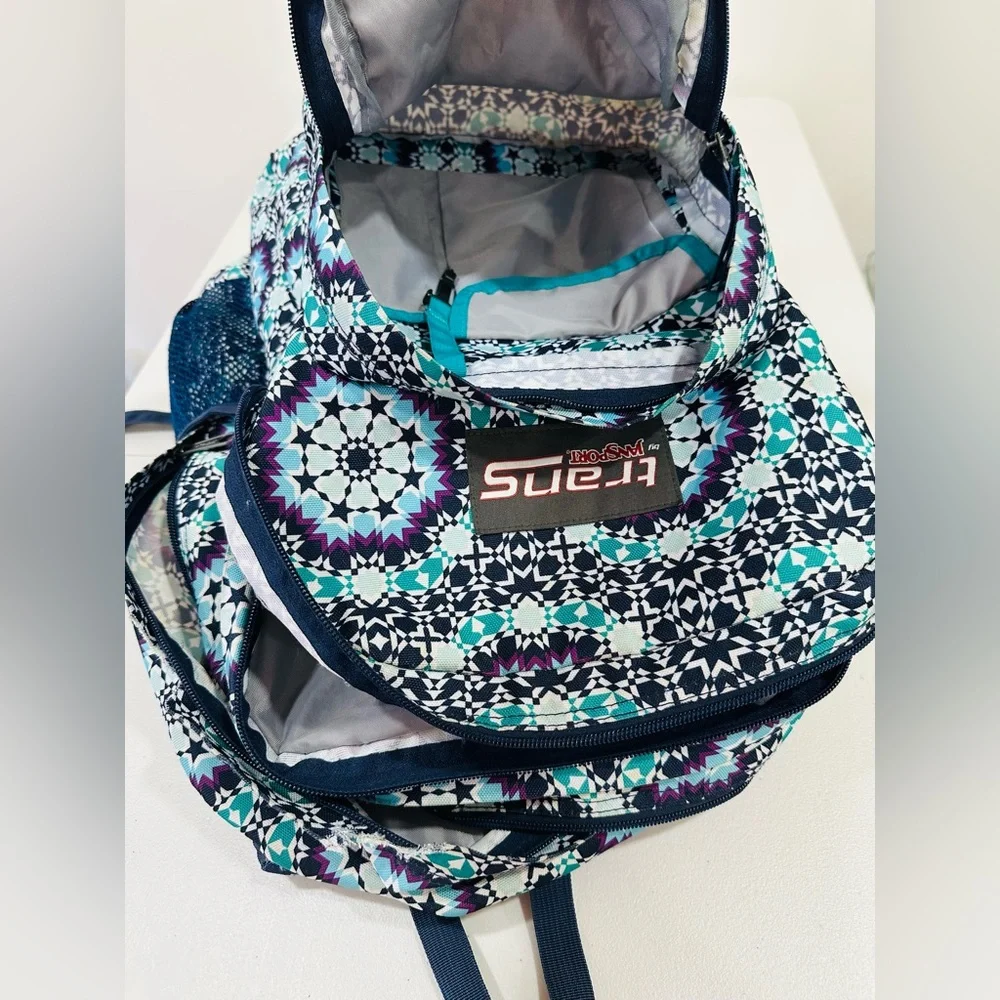 Trans By Jansport Supermax Laptop Backpack Bag,‎ Blue, Purple, Aqua, Pattern